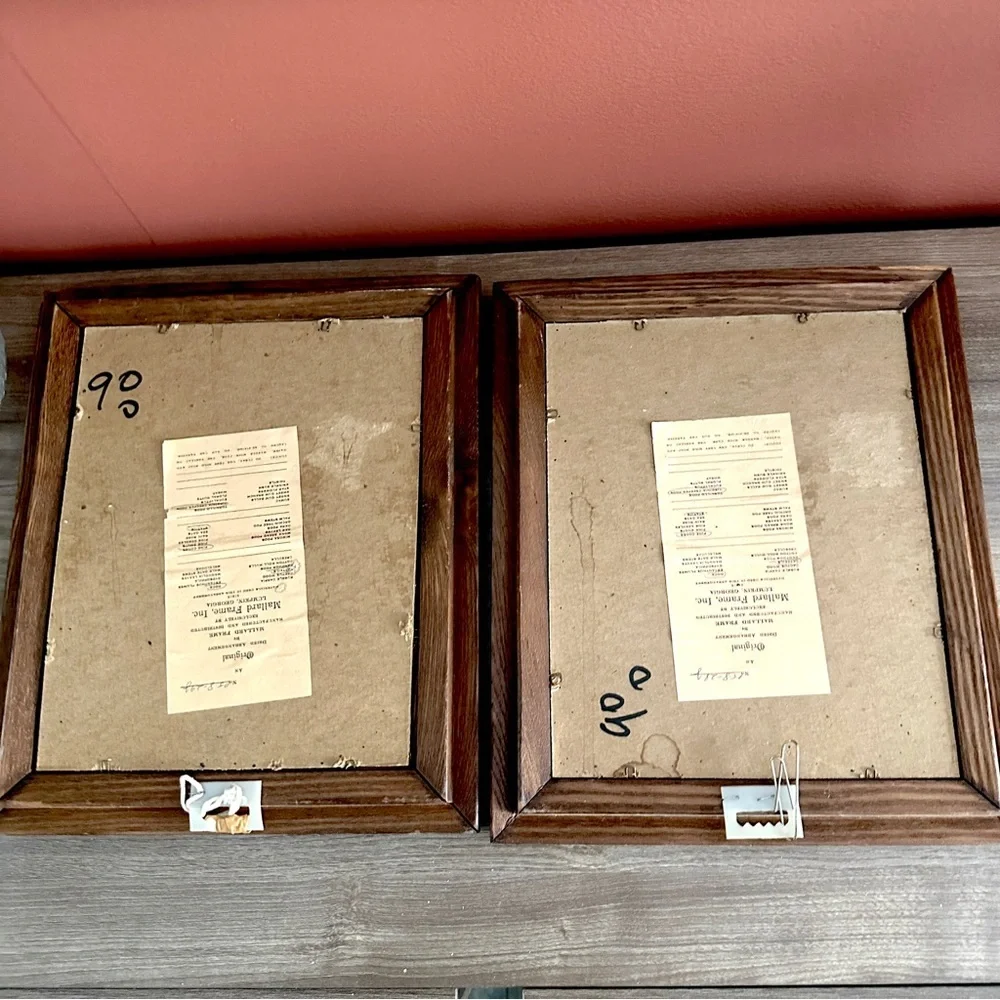 MCM Framed Natural Dried Florals On Burlap By Mallard Frame Wall Hangings Pair